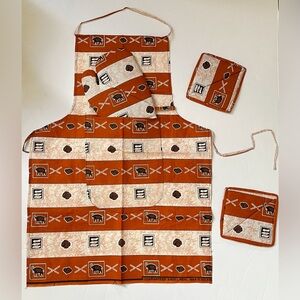 African Print Ankara Handmade Kitchen Apron, Oven Mitt, and Potholder Set